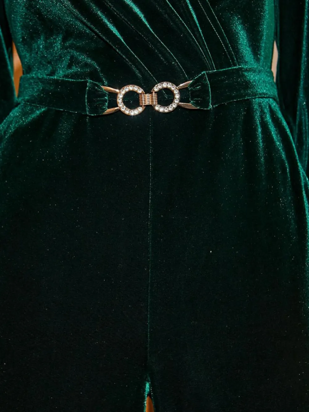 Outlet Sosandar Green Velvet Wrap Jumpsuit