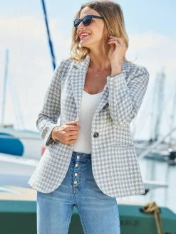 Sosandar Grey Gingham Dogtooth Blazer^Women Blazers|Suits & Tailoring