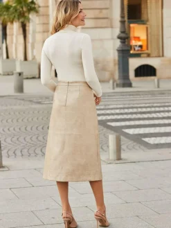 Clearance Sosandar Natural Croc Print Faux Leather A-Line Skirt