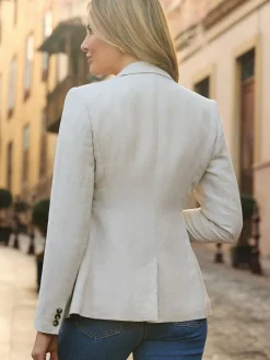 Sosandar Natural Linen Tuxedo Blazer Jacket^Women Blazers