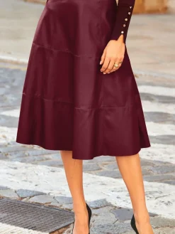 Sosandar Red Leather Look Panelled A-Line Midi Skirt^Women Skirts