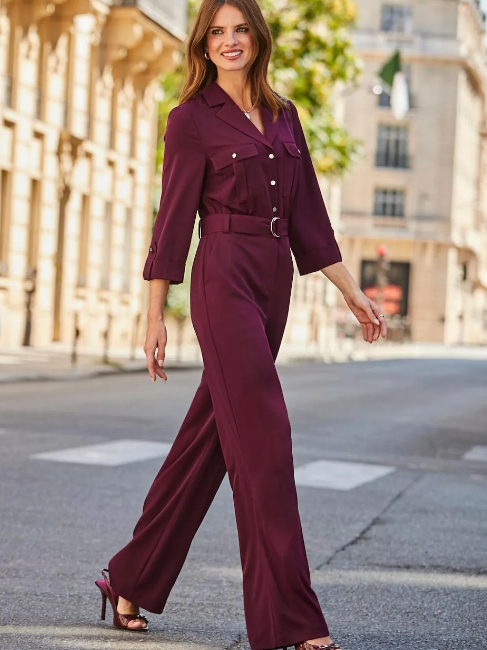 Hot Sosandar Red Utility Pocket Belted Jumpsuit