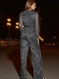 Sosandar Silver Sparkle Plisse Wrap Front Wide Leg Jumpsuit^Women Jumpsuits & Playsuits