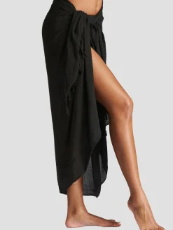 Best South Beach Black Crinkle Viscose Fringed Sarong Cover-Up
