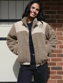 Best South Beach Borg Zip-Up Padded Jacket Brown