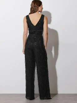 Best Star by Julien MacDonald Black Tassel Sequin Jumpsuit