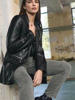 Star by Julien MacDonald Black PU Studded Collar Jacket^Women Blazers