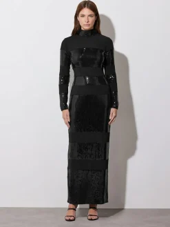 Online Star by Julien MacDonald Black Sequin Stripe Maxi Dress
