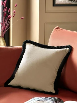 Sale Next Stone 45 x 45cm Soft Velour Contrast Fringe Cushion