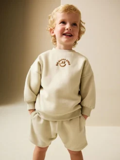Outlet Next Crew Neck Sweatshirt and Shorts Set (3mths-7yrs) Stone Big Happy Smile