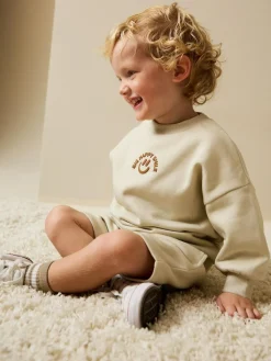 Outlet Next Crew Neck Sweatshirt and Shorts Set (3mths-7yrs) Stone Big Happy Smile