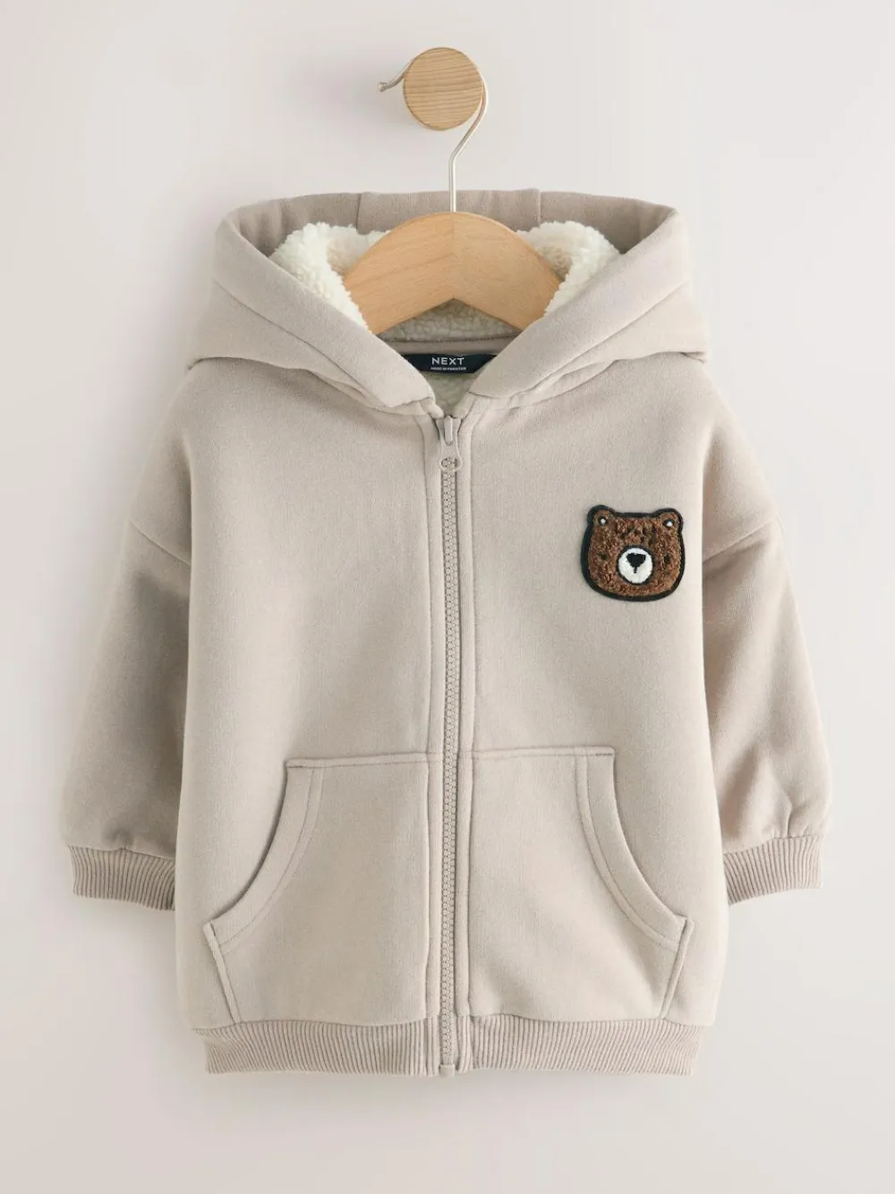 Best Next Borg Lined Zip Through Hoodie (3mths-7yrs) Stone