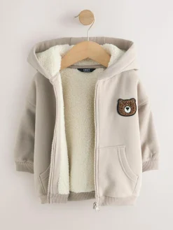 Best Next Borg Lined Zip Through Hoodie (3mths-7yrs) Stone