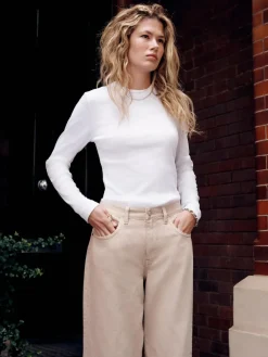 Next Boyfriend Wide Leg Mid Rise Turn Up Jeans^Women Jeans|Jeans