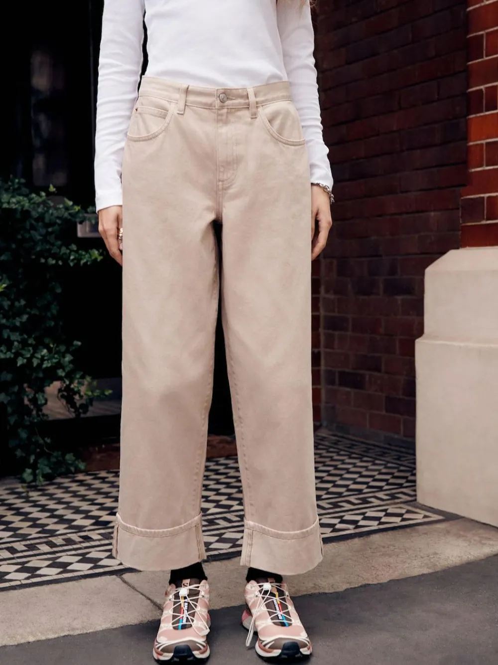 Next Boyfriend Wide Leg Mid Rise Turn Up Jeans^Women Jeans|Jeans