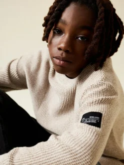 Next Stone Brown Utility Knitted Crew Neck Jumper (3-16yrs)^BOY Knitwear & Sweaters|Knitwear