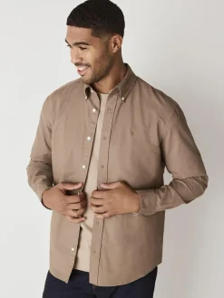 Next Stone Natural Regular Fit Long Sleeve Oxford Shirt