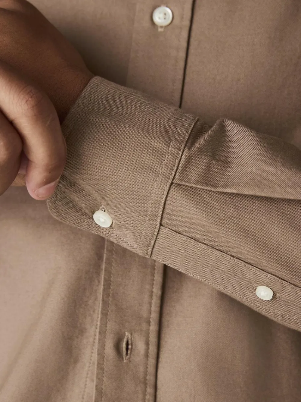 Online Next Stone Natural Slim Fit Long Sleeve Oxford Shirt