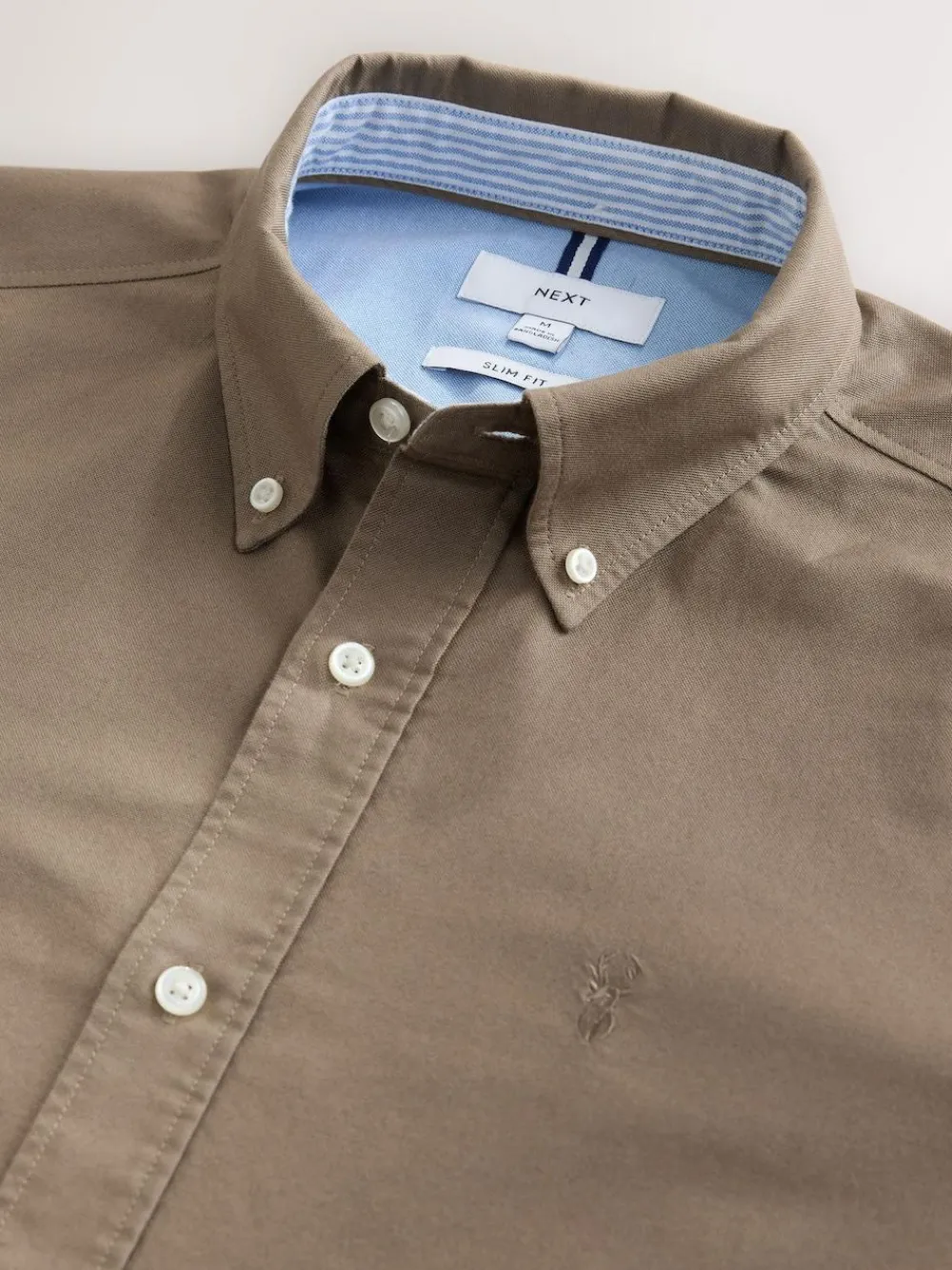 Online Next Stone Natural Slim Fit Long Sleeve Oxford Shirt