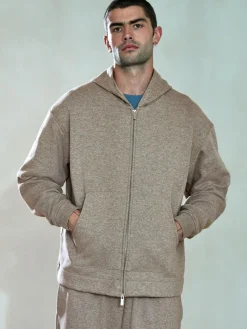 Discount Next Velour Lined Zip Through Hoodie Stone Neutral