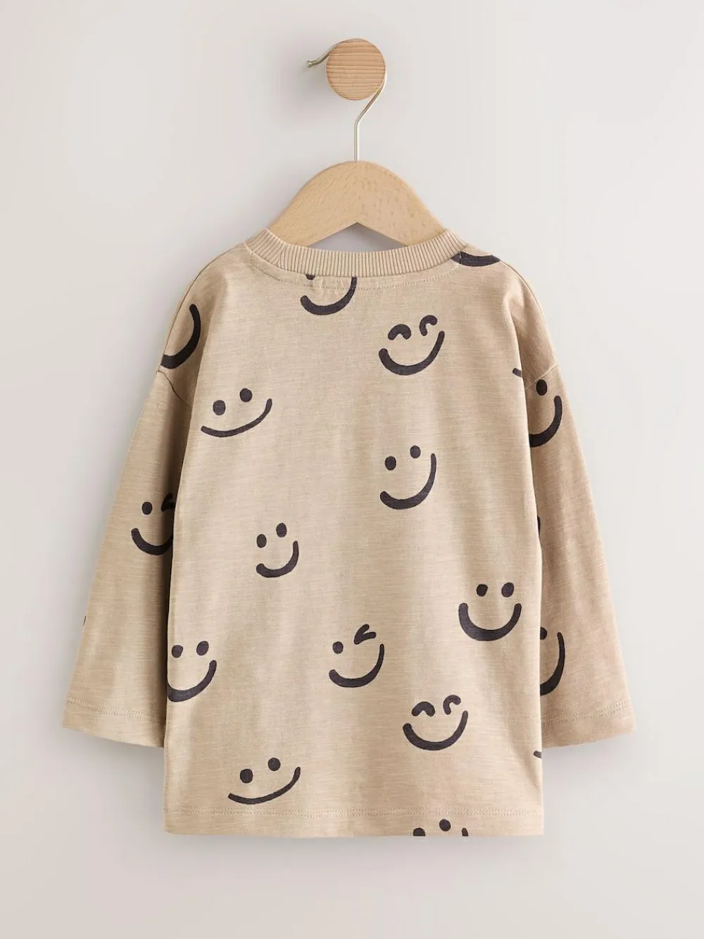 Next 100% Cotton Long Sleeve All-Over Print T-Shirt (3mths-7yrs) Stone Smile