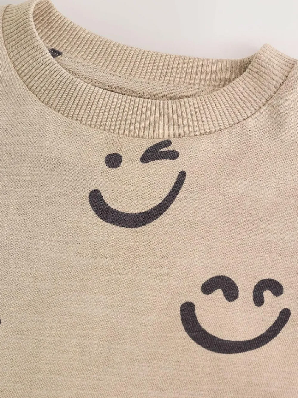 Next 100% Cotton Long Sleeve All-Over Print T-Shirt (3mths-7yrs) Stone Smile