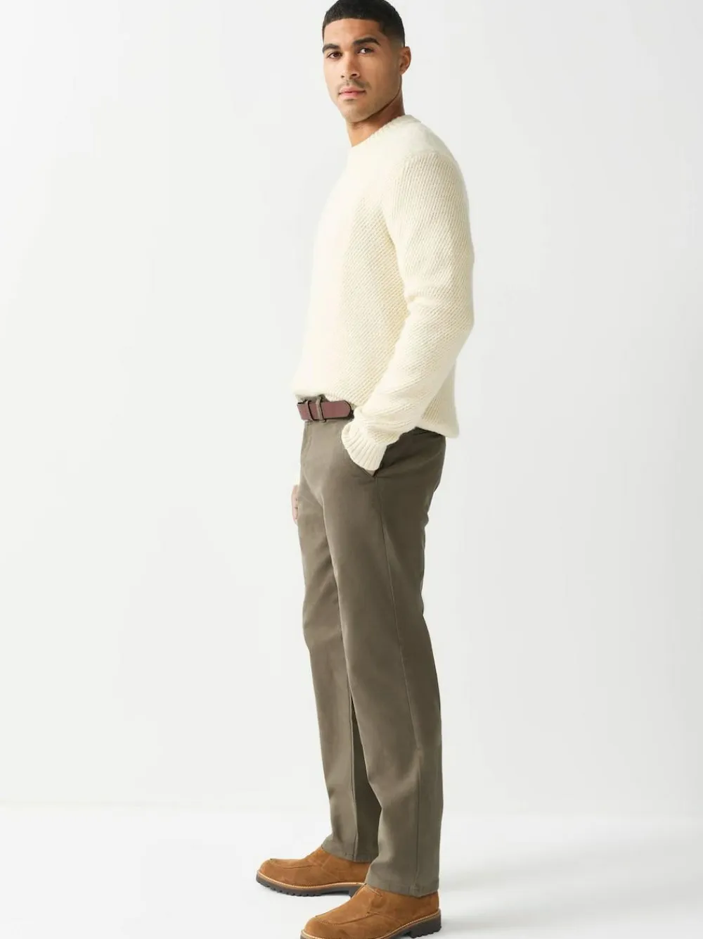 Discount Next Straight Fit Motionflex Chinos Trousers With Belt Stone