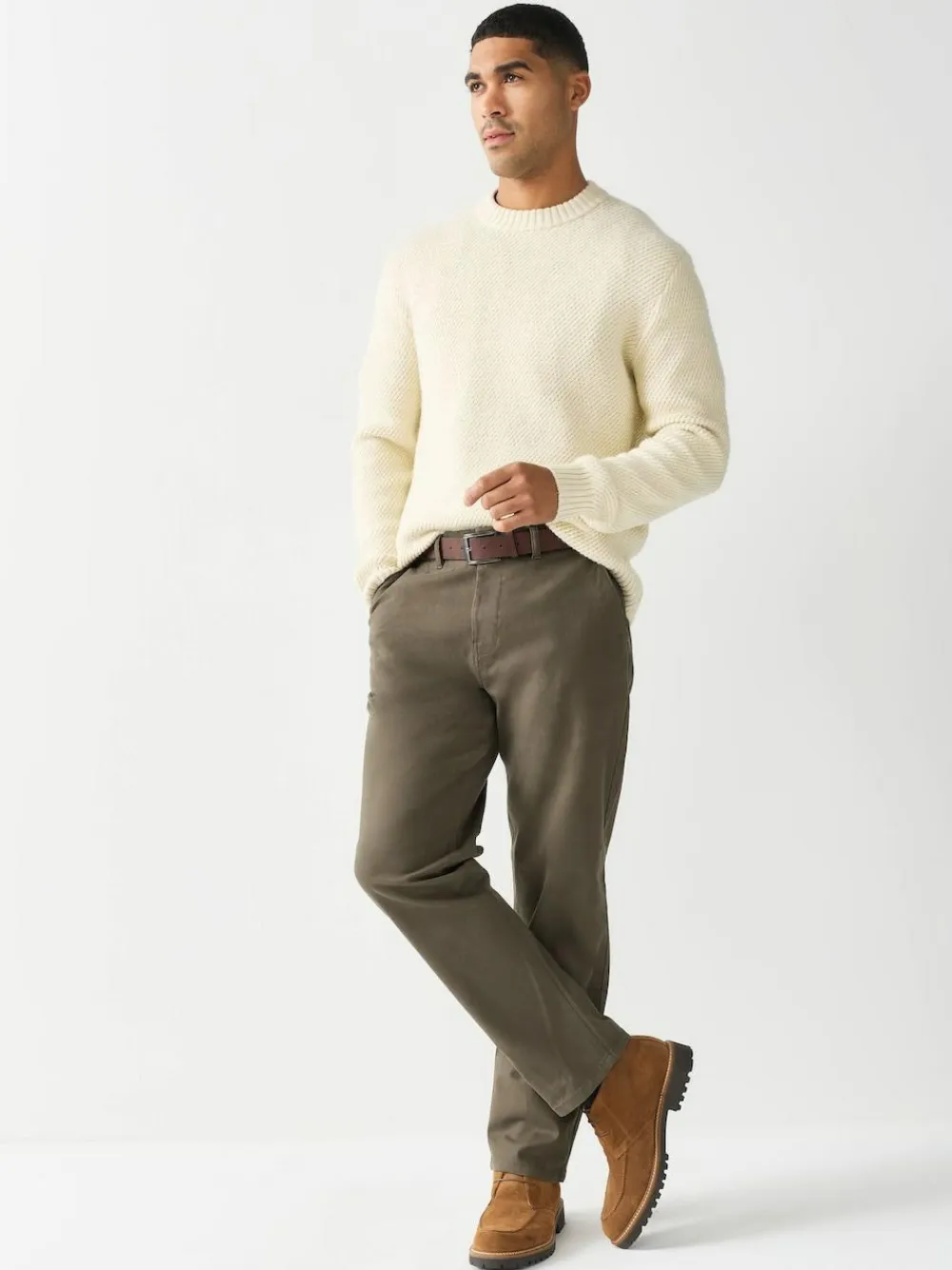 Discount Next Straight Fit Motionflex Chinos Trousers With Belt Stone