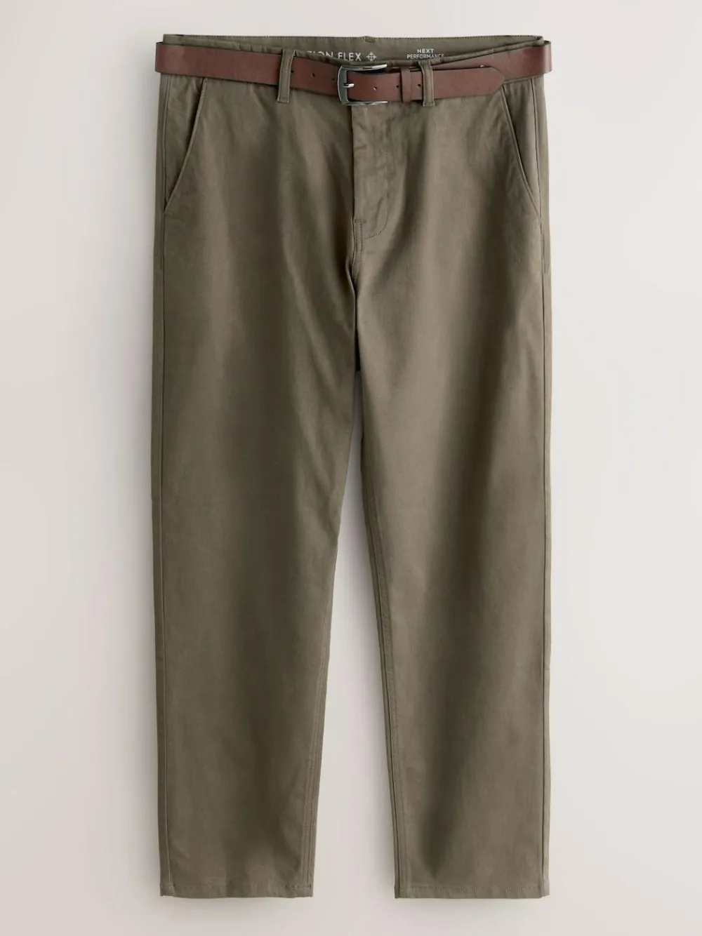 Discount Next Straight Fit Motionflex Chinos Trousers With Belt Stone