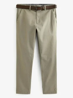 Hot Next Straight Fit Printed Belted Soft Touch Chino Trousers Stone