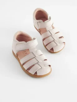 Best Next Wide Fit (G) Baby Touch Fastening Leather First Walker Sandals Stone