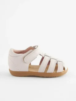 Best Next Wide Fit (G) Baby Touch Fastening Leather First Walker Sandals Stone