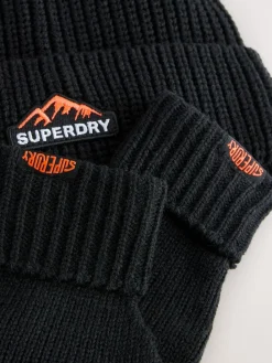 Superdry Black Beanie and Gloves Set^ Hats & Scratch Mitts