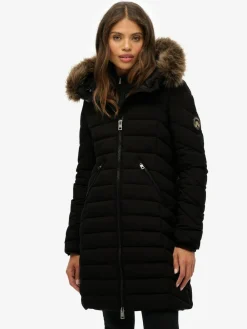 Superdry Black Fuji Faux Hood Mid Length Coat^Women Coats & Jackets|Coats & Jackets