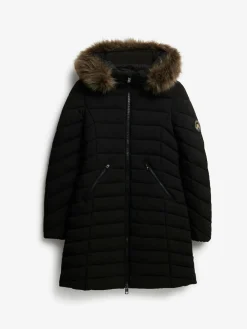 Superdry Black Fuji Faux Hood Mid Length Coat^Women Coats & Jackets|Coats & Jackets