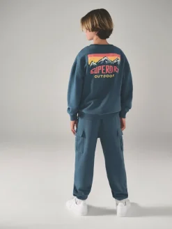 Superdry Blue Red Sweat Top & Shorts Set^BOY Sweatshirts & Hoodies|Sweat Pants