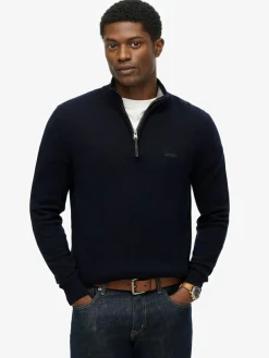 Clearance Superdry Blue Wool Blend Half Zip Jumper