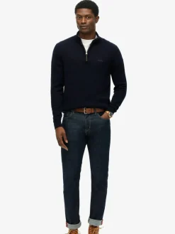 Clearance Superdry Blue Wool Blend Half Zip Jumper