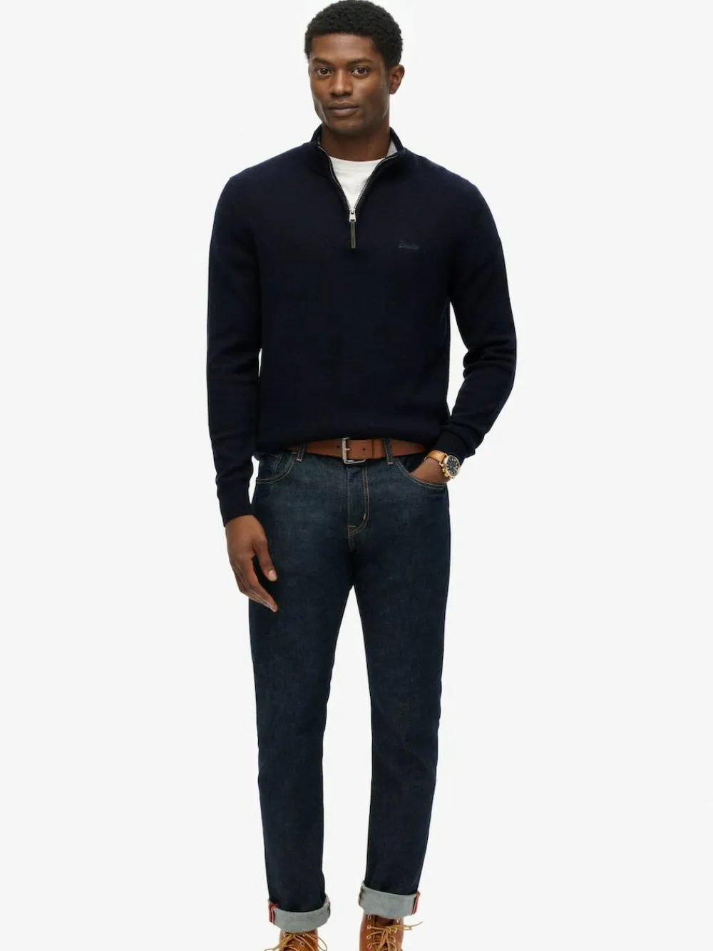 Clearance Superdry Blue Wool Blend Half Zip Jumper