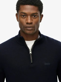 Clearance Superdry Blue Wool Blend Half Zip Jumper
