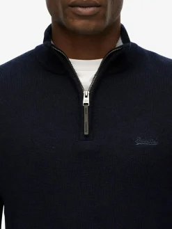 Clearance Superdry Blue Wool Blend Half Zip Jumper