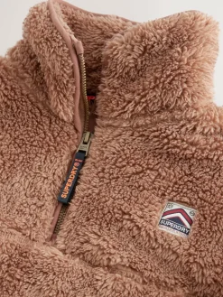 New Superdry Brown Quarter Zip Fleece