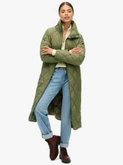 Sale Superdry Superlong Quilt Liner Coat Chive Green