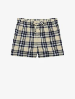 Superdry Cream Navy Check Cotton Elastic Shorts^Women Shorts