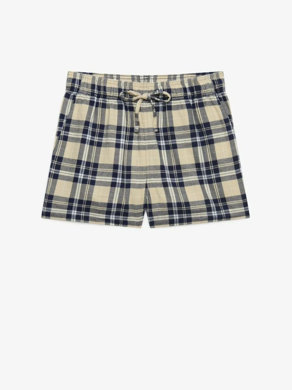 Superdry Cream Navy Check Cotton Elastic Shorts^Women Shorts