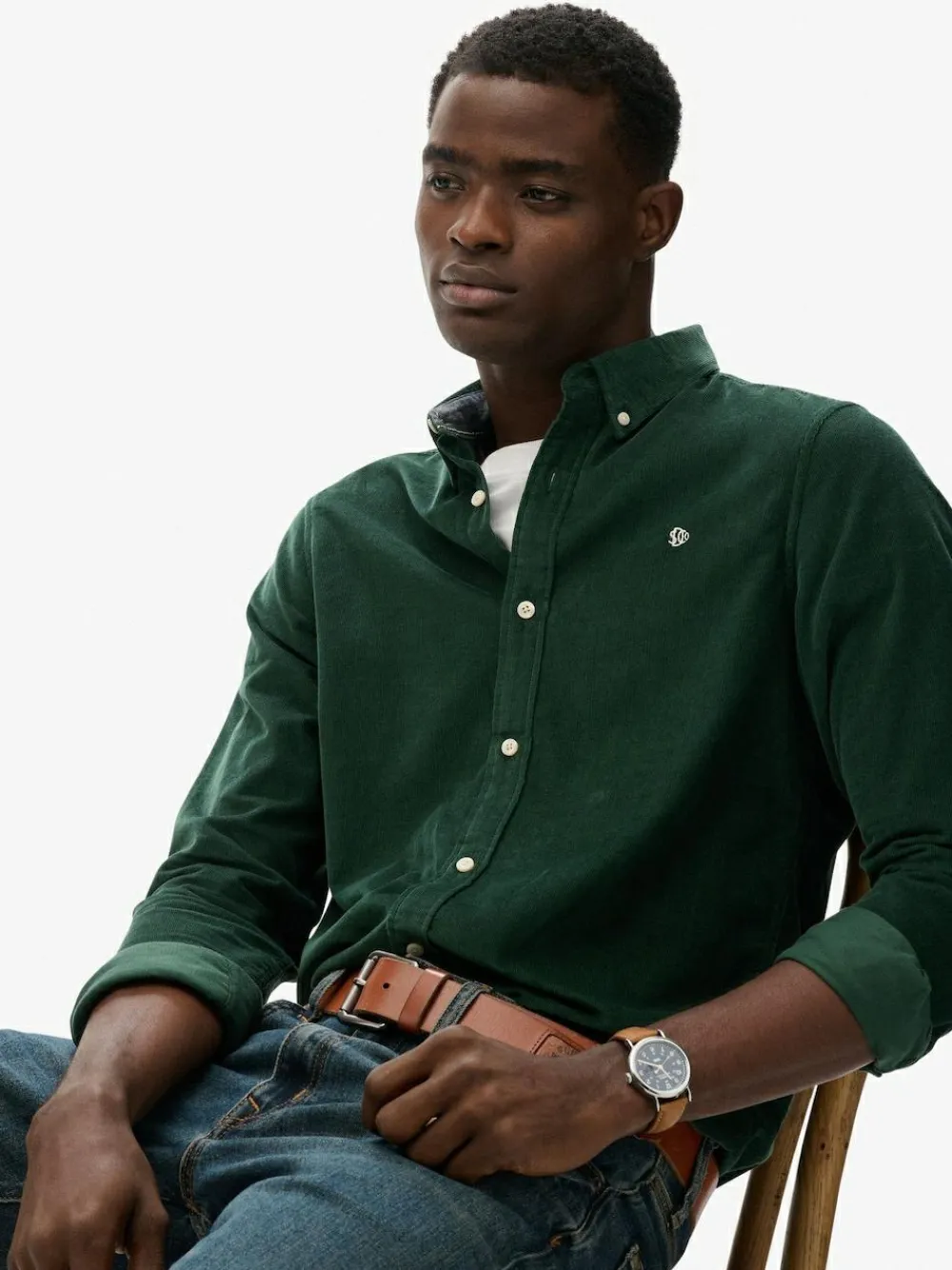 Clearance Superdry Classic Needle Cord Shirt Green