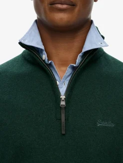 Clearance Superdry Green Wool Blend Half Zip Jumper