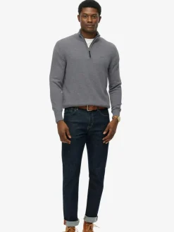 Sale Superdry Grey Wool Blend Half Zip Jumper