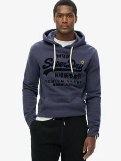 Clearance Superdry Vintage Logo Heritage Relaxed Hoodie Navy Blue