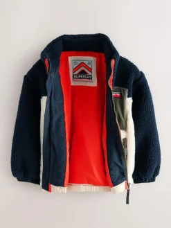 Clearance Superdry Navy Borg Zip Through Jacket